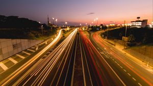 Preview wallpaper road, lines, long exposure, glow, distance