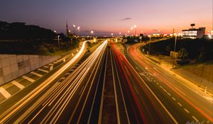 Preview wallpaper road, lines, long exposure, glow, distance