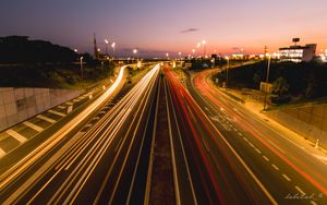 Preview wallpaper road, lines, long exposure, glow, distance