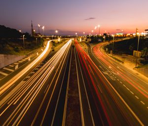 Preview wallpaper road, lines, long exposure, glow, distance