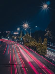 Preview wallpaper road, lines, long exposure, glow, marking