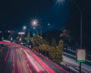 Preview wallpaper road, lines, long exposure, glow, marking