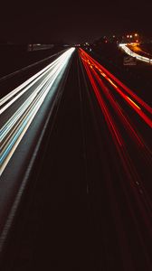 Preview wallpaper road, lines, long exposure, glow, dark