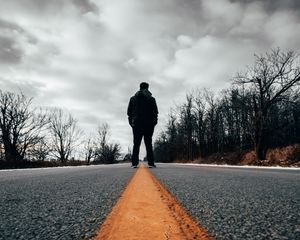 Preview wallpaper road, loneliness, silhouette, marking, asphalt