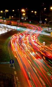 Preview wallpaper road, long exposure, cars, neon, night