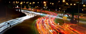 Preview wallpaper road, long exposure, cars, neon, night