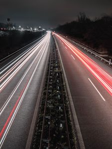 Preview wallpaper road, long exposure, glow, asphalt, direction