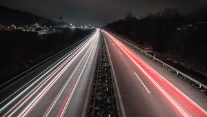 Preview wallpaper road, long exposure, glow, asphalt, direction