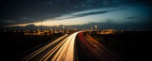Preview wallpaper road, long exposure, glow, dark