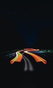 Preview wallpaper road, long exposure, glow, starry sky, night