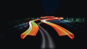 Preview wallpaper road, long exposure, glow, starry sky, night