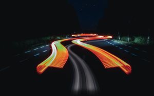 Preview wallpaper road, long exposure, glow, starry sky, night