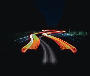 Preview wallpaper road, long exposure, glow, starry sky, night