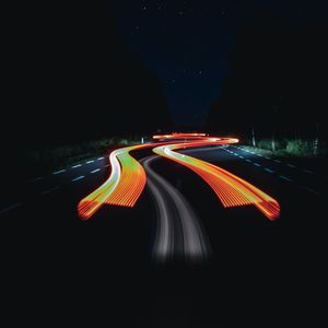 Preview wallpaper road, long exposure, glow, starry sky, night