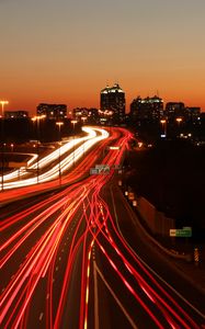 Preview wallpaper road, long exposure, neon, dark, night, stripes