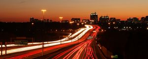 Preview wallpaper road, long exposure, neon, dark, night, stripes