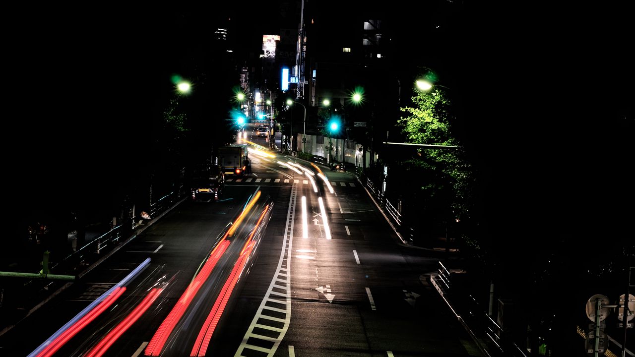 Wallpaper road, long exposure, night, city