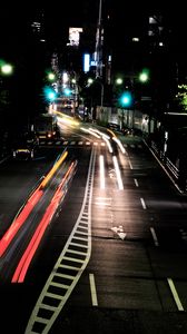 Preview wallpaper road, long exposure, night, city