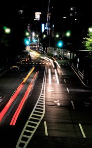 Preview wallpaper road, long exposure, night, city