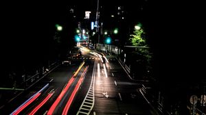 Preview wallpaper road, long exposure, night, city