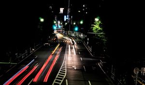 Preview wallpaper road, long exposure, night, city