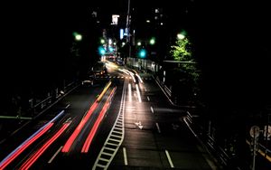 Preview wallpaper road, long exposure, night, city