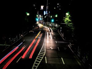 Preview wallpaper road, long exposure, night, city