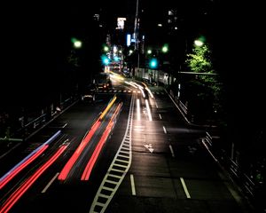 Preview wallpaper road, long exposure, night, city