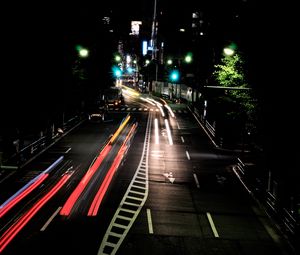 Preview wallpaper road, long exposure, night, city