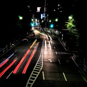 Preview wallpaper road, long exposure, night, city