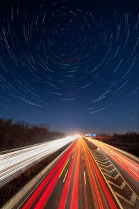 Preview wallpaper road, long exposure, night, motion, backlight, starry sky