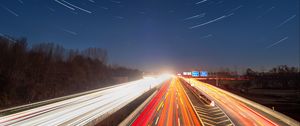 Preview wallpaper road, long exposure, night, motion, backlight, starry sky