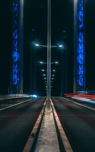 Preview wallpaper road, long exposure, night, marking, light