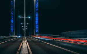 Preview wallpaper road, long exposure, night, marking, light