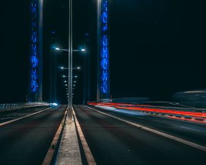 Preview wallpaper road, long exposure, night, marking, light