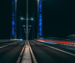 Preview wallpaper road, long exposure, night, marking, light