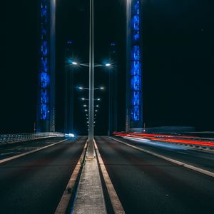 Preview wallpaper road, long exposure, night, marking, light