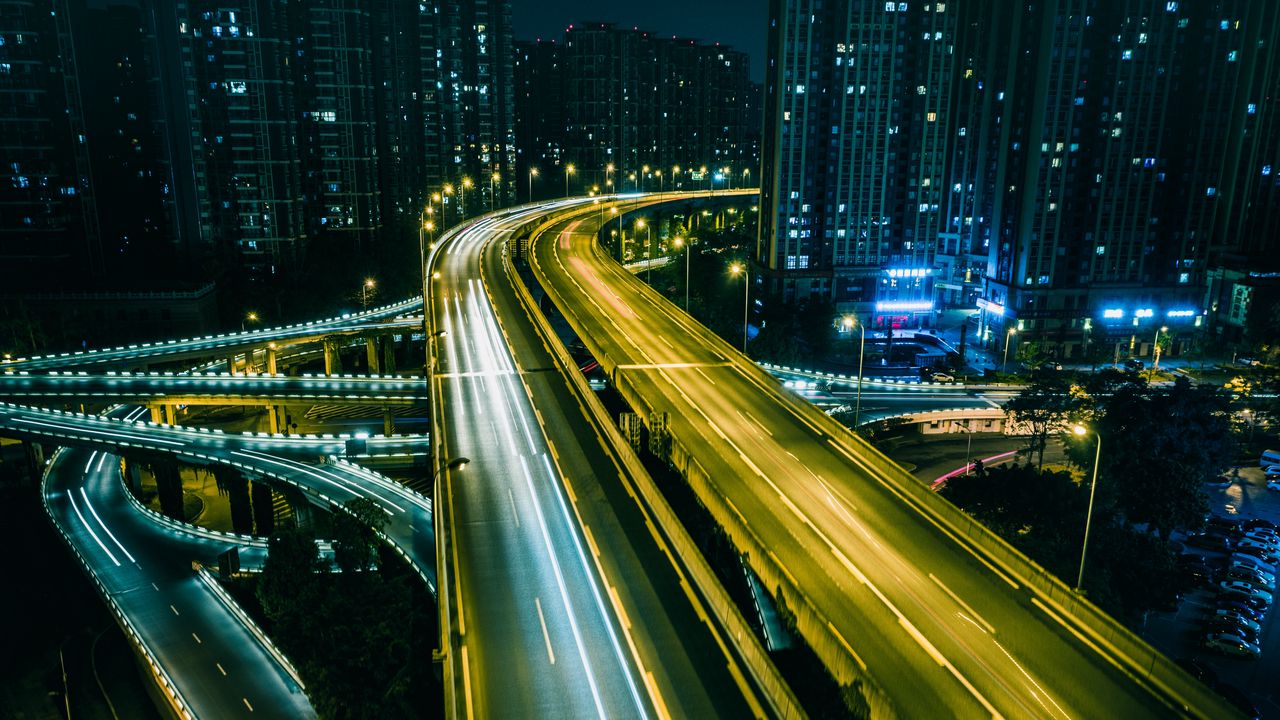 Wallpaper road, long exposure, night