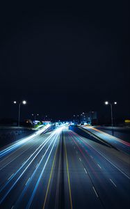 Preview wallpaper road, long exposure, night, glow, lights