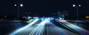 Preview wallpaper road, long exposure, night, glow, lights