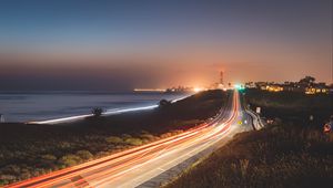 Preview wallpaper road, long exposure, night city, night