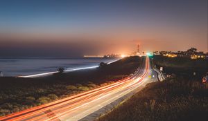 Preview wallpaper road, long exposure, night city, night