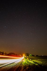 Preview wallpaper road, long exposure, starry sky, stars, night