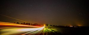 Preview wallpaper road, long exposure, starry sky, stars, night