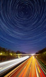 Preview wallpaper road, long exposure, starry sky, direction