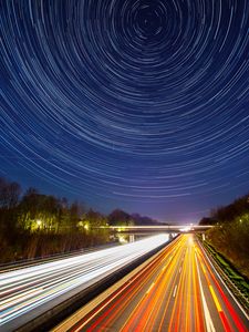 Preview wallpaper road, long exposure, starry sky, direction