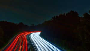 Preview wallpaper road, long exposure, turn, night, lights