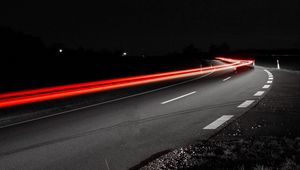 Preview wallpaper road, long exposure, turn, asphalt, night