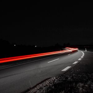 Preview wallpaper road, long exposure, turn, asphalt, night