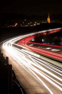 Preview wallpaper road, long exposure, turn, city lights, night, movement